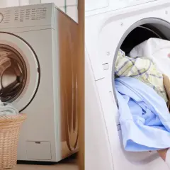 Lavadora con poca ropa en la cesta. Es malo poner la lavadora con poca ropa, desperdicia agua y energía.