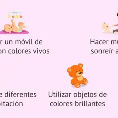 Ideas para estimular a un bebé cuando empieza a ver: móvil de cuna, sonrisas, objetos brillantes, cuentos.