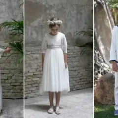 Niños y niñas con trajes blancos, perfectos para ir de blanco a una comunión.