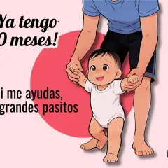 Un bebé de 10 meses, con ayuda, da sus primeros grandes pasitos. ¡Qué emoción!