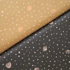 Dos telas de viscosa, una beige y otra gris oscuro, con un estampado de puntos blancos y pequeños motivos rosados.