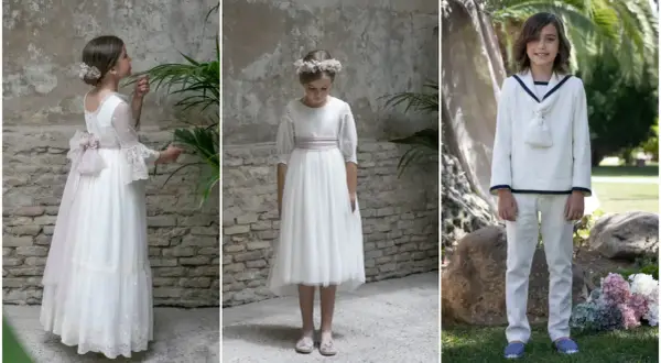 Niños y niñas con trajes blancos, perfectos para ir de blanco a una comunión.