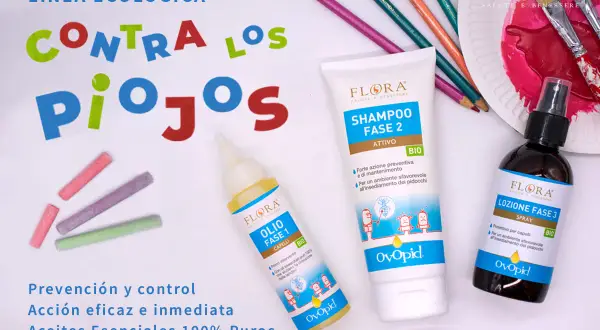 Línea ecológica para el tratamiento piojos niños: shampoo, aceite y spray. Prevención y control eficaz con aceites esenciales 100% puros.