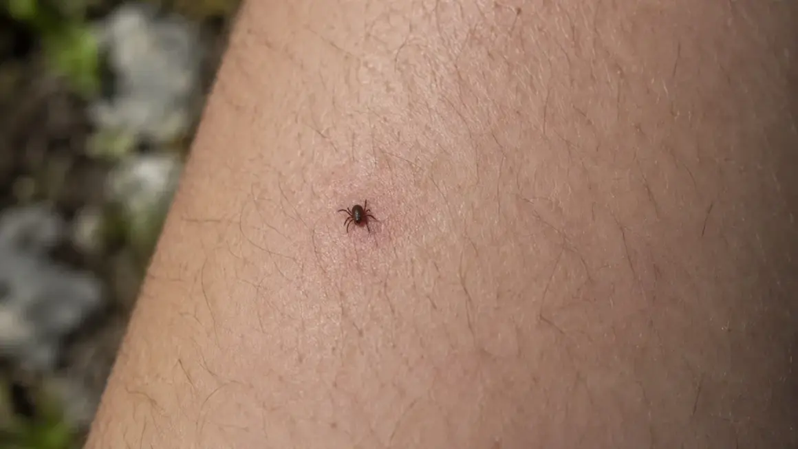 Una garrapata adherida a la piel. Aprende cómo quitar una garrapata correctamente para evitar infecciones.