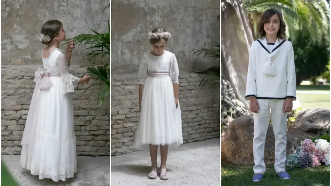 Niños y niñas con trajes blancos, perfectos para ir de blanco a una comunión.