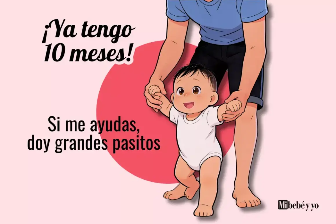 Un bebé de 10 meses, con ayuda, da sus primeros grandes pasitos. ¡Qué emoción!