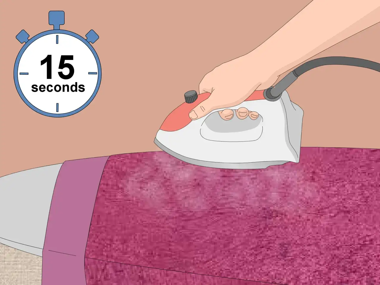 Instrucciones para como limpiar el terciopelo: plancha con vapor suavemente sobre la tela por 15 segundos.